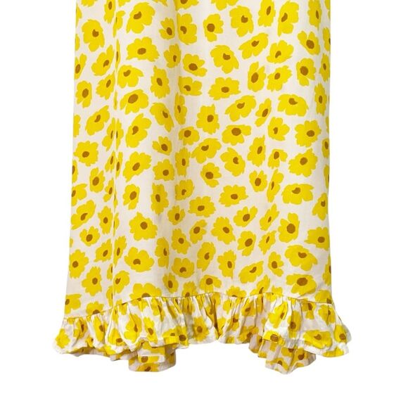 Faithfull the Brand Noemie Dress Size 8 US Yellow Floral Midi Ruffle Hem Smocked - Picture 8 of 14